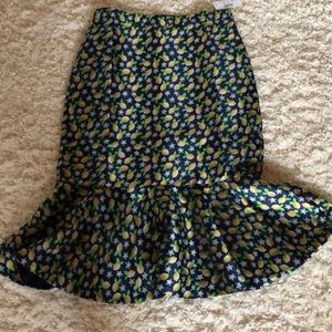 J. Crew trumpet skirt in lemon jacquard